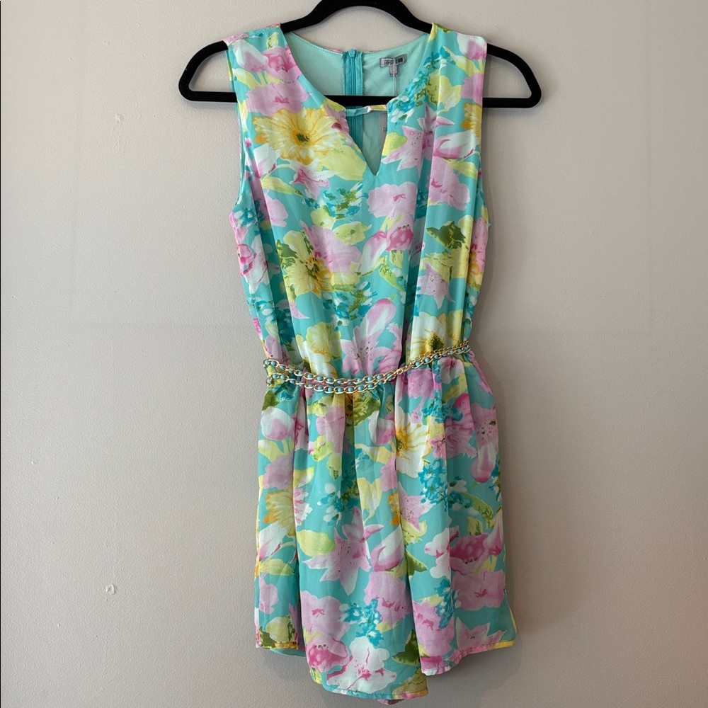 Belted Sleeveless Pastel Floral Print Romper